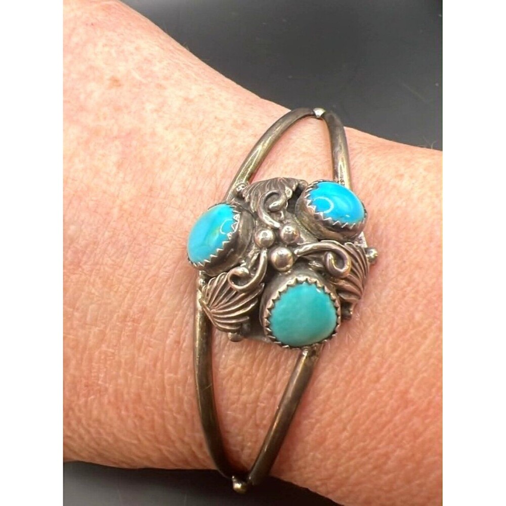 Handmade Sterling Silver Turquoise Cuff Bracelet – Signed JR